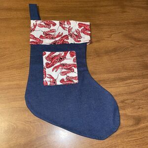 Denim And Lobster With PocketChristmas Stocking Beach Holiday Decor 7x15 Inches